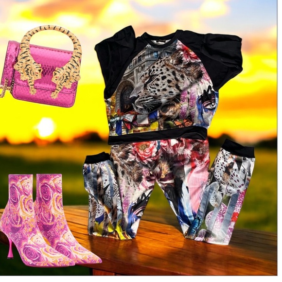 Roberto Cavalli Gym Jogger Set Leopard Floral Size 40 - Picture 1 of 2
